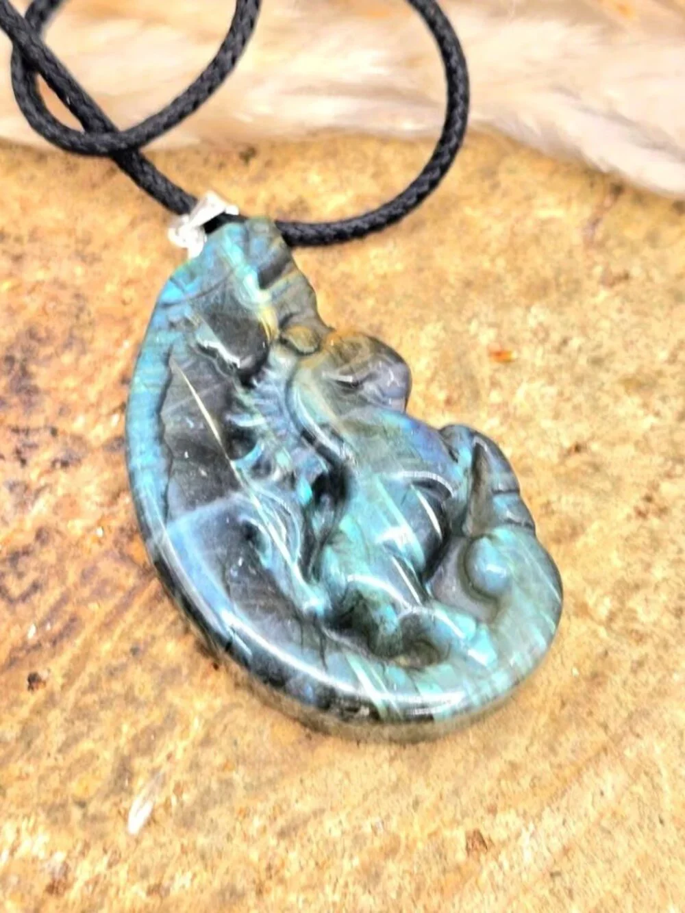 Nature Labradorite Horse And Dragon Pendant Necklace